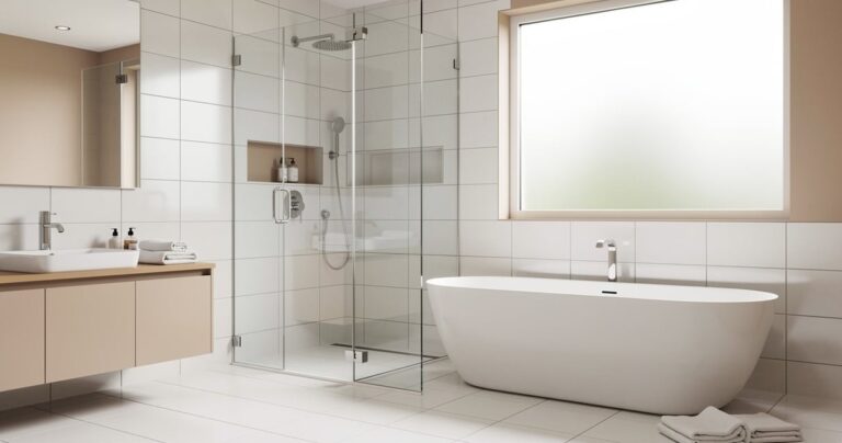 Salle de bain moderne avec douche et baignoire côte à côte