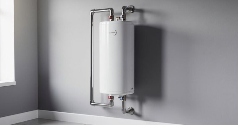 Chauffe-eau électrique vertical mural installé dans une buanderie moderne