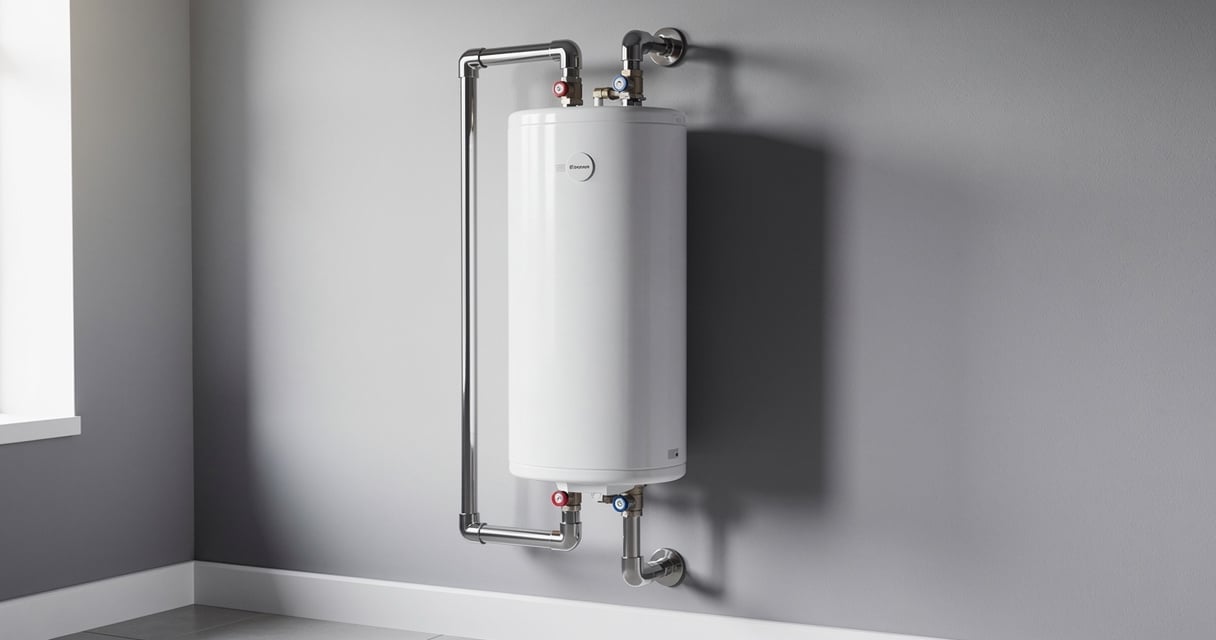 Chauffe-eau électrique vertical mural installé dans une buanderie moderne