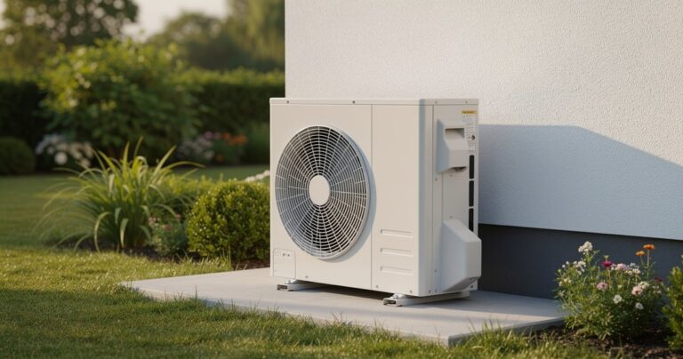 Pompe à chaleur air-eau installée à côté d'une maison