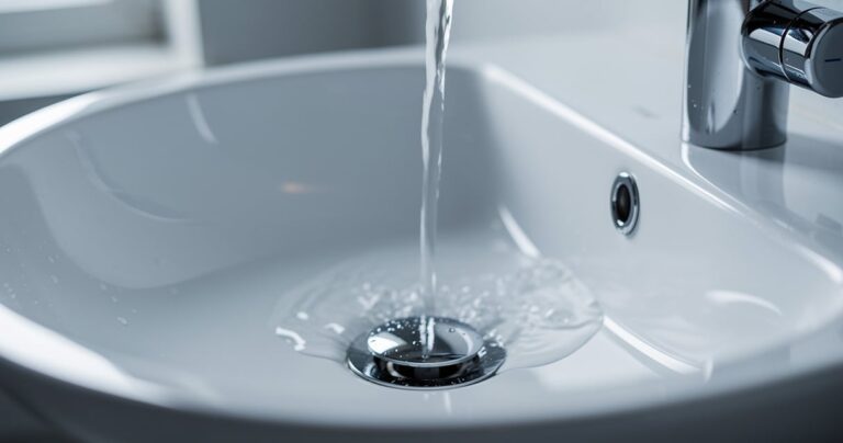 Lavabo de salle de bain avec eau qui s'écoule dans la bonde