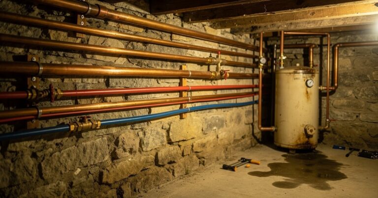 Rénovation de la plomberie d'une ancienne maison avec tuyaux en cuivre et PER