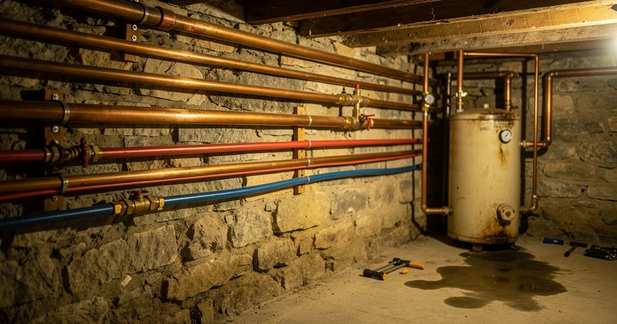 Rénovation de la plomberie d'une ancienne maison avec tuyaux en cuivre et PER